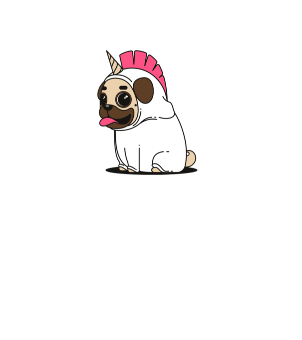 Pug Unicorn model gri pe tricou