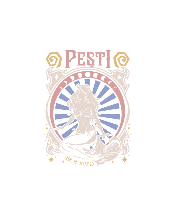 Zodiac Vintage PEȘTI model alb pe tricou