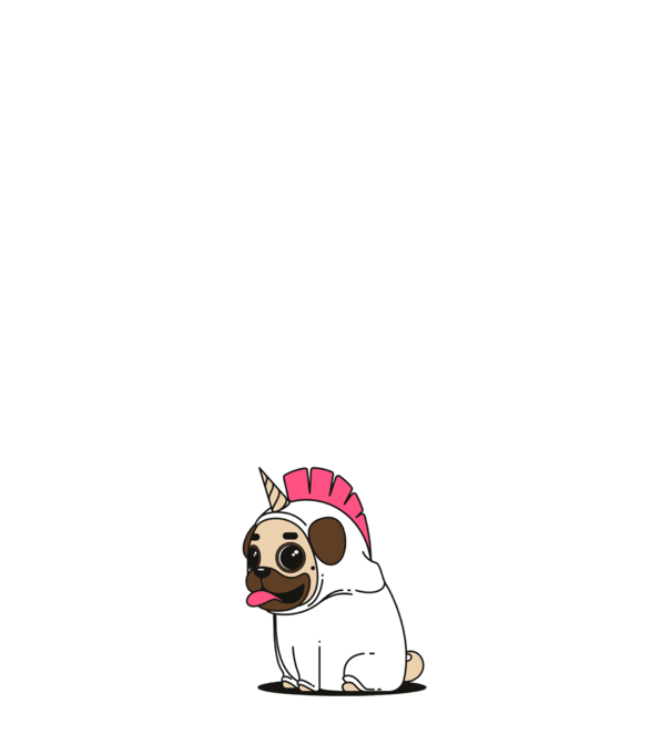 Pug Unicorn model roz deschis pe tricou