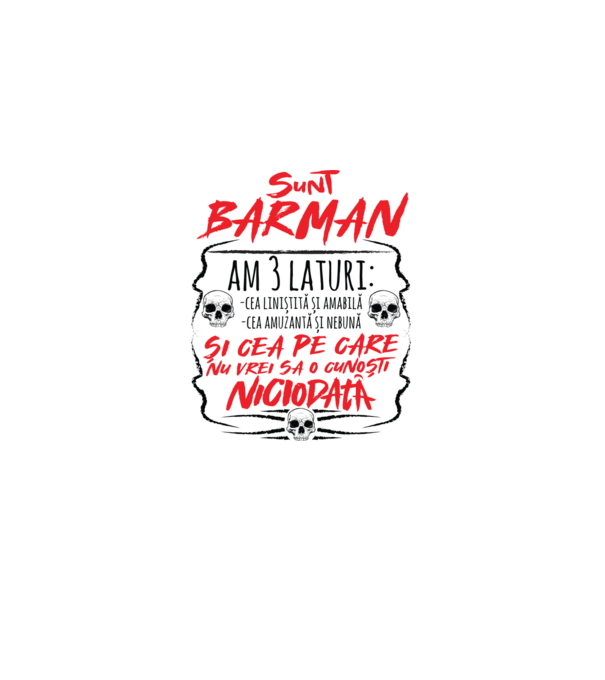 sunt barman am 3 laturi model gri pe tricou