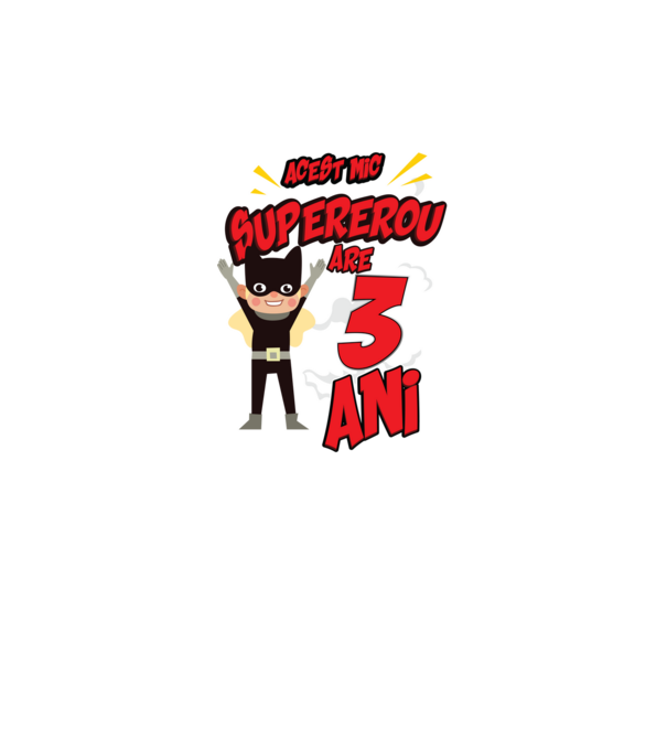 Acest mic supererou are 3 ani model negru pe tricou