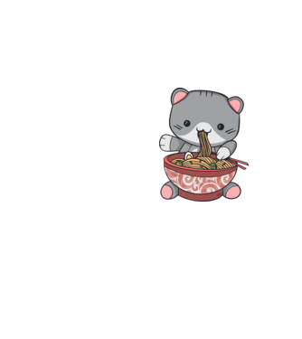 Pisică Kawaii Ramen model galben neon pe tricou
