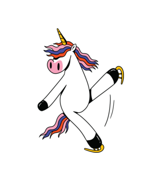 Unicorn cu Patine model alb pe tricou