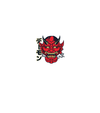 Mască demon chinez model alb/roșu pe tricou