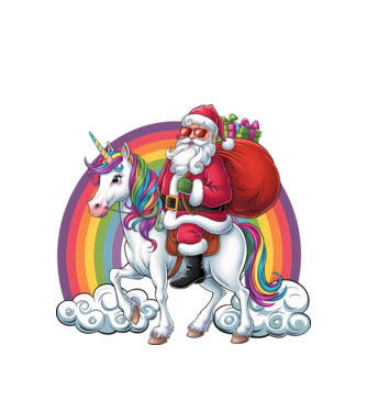 Moș Crăciun cool pe un unicorn 2 model alb pe tricou