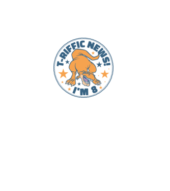 'T-rex Terrific news i''m 8' model turcoaz pe tricou