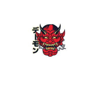 Mască demon chinez model alb pe tricou