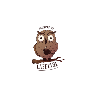 Powered by Caffeine - Tricou cu bufniță și energie de cafeină model gri pe tricou