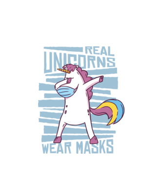 Unicorn DAB Mască model alb pe tricou