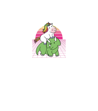 Unicorn pe dinozaur retro model negru pe tricou