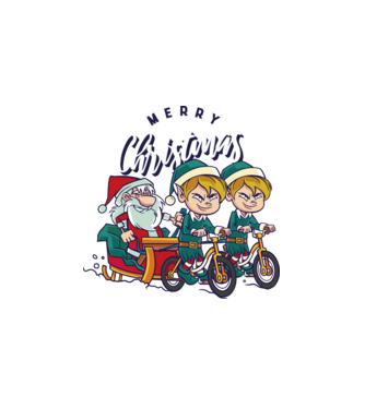 Merry Christmas Moș Crăciun cu sanie cu bicicletă model alb pe tricou