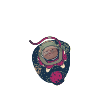 Pisică Astronaut model negru pe tricou