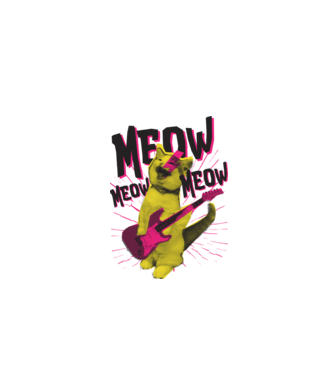 Pisică Rocker Meow model alb pe tricou