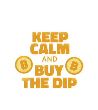 Keep calm and buy the dip Bitcoin model alb pe tricou