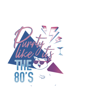 'Purrty Like it''s the 80''s' model negru pe tricou