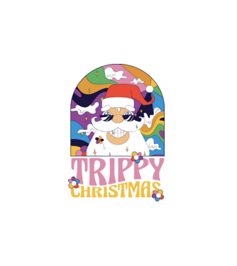 Trippy Christmas model alb pe tricou