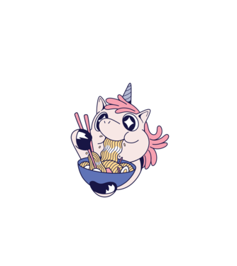 Unicorn Ramen model albastru închis pe tricou