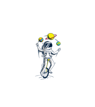 Jongler Astronaut model turcoaz pe tricou