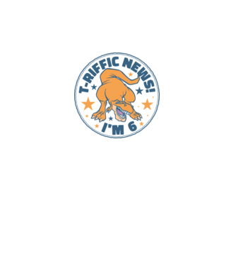 'T-rex Terrific news i''m 6' model albastru deschis pe tricou