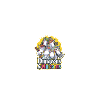 Dungeons and Unicorns model negru pe tricou
