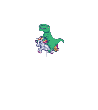 T-rex pe Unicorn balon model alb pe tricou