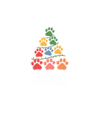 Merry Christmas Paws Negru model alb pe tricou