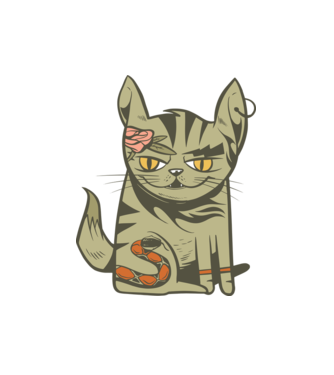 Pisoi tatuat model alb pe tricou