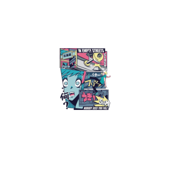 Anime Vaporwave Benzi desenate Skateboard model albastru jeanși pe tricou