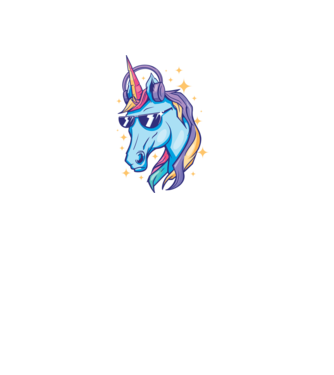 Unicorn strălucitor cu căști model mov pe tricou