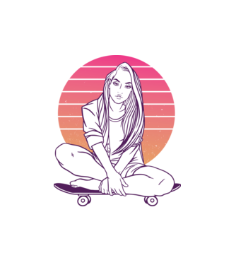 Fată Skateboarder model alb pe tricou