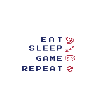 Eat Sleep Game Repeat model alb pe tricou