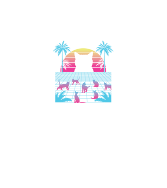 Pisică Vaporwave neon model negru pe tricou