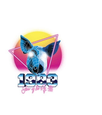 1983 Year of the Pig model negru pe tricou