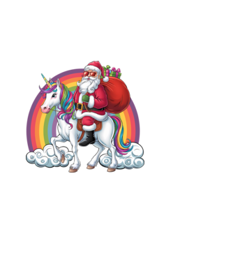Moș Crăciun cool pe un unicorn 2 model negru pe tricou