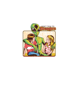 Nu vorbi cu străini tricou amuzant Alien model alb pe tricou