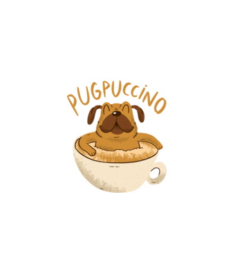 Pugpuccino Capuccino cu Mops model negru pe tricou