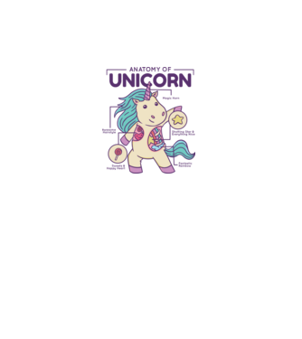 Unicorn Anatomie model alb pe tricou