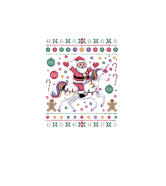 Moș Crăciun pe un pulover urât unicorn  model turcoaz pe tricou