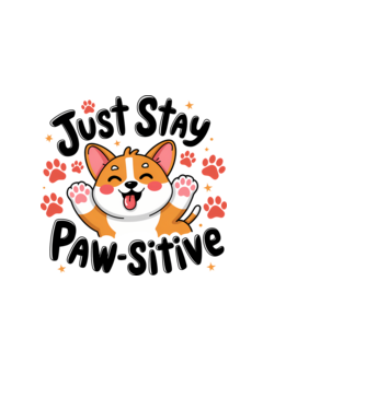 Just Stay Paw-sitive Alb model albastru deschis pe tricou