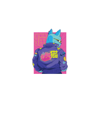 Pisică Cyberpunk model negru pe tricou