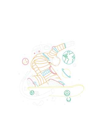 Astronaut Skateboarder model negru pe tricou