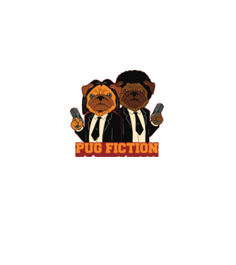 Pug Fiction Pugs Mops Pulp Fiction parodie model alb pe tricou