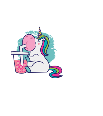 Unicorn Bubble Tea model negru pe tricou