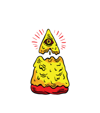 Illuminati Pizza model alb pe tricou