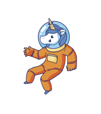 Unicorn Astronaut model alb pe tricou