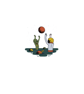 Alien și astronaut joc model negru pe tricou