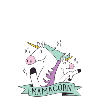 Mamacorn model alb pe tricou