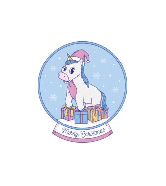 Glob de zăpadă drăguț, de Crăciun, cu Unicorn model alb pe tricou