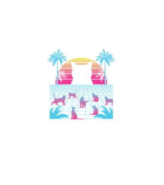 Pisică Vaporwave neon model  pe tricou