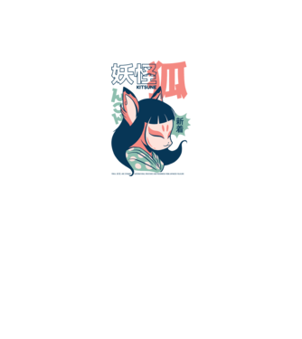 Kitsune Yokai Anime model alb pe tricou